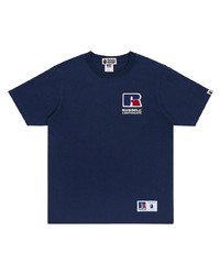 T-shirt à col rond brodé bleu marine A Bathing Ape