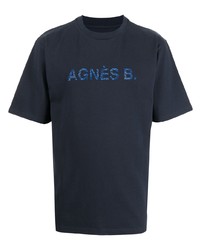 T-shirt à col rond brodé bleu marine agnès b.