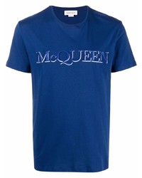 T-shirt à col rond brodé bleu marine Alexander McQueen