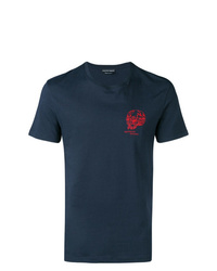 T-shirt à col rond brodé bleu marine Alexander McQueen