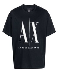 T-shirt à col rond brodé bleu marine Armani Exchange