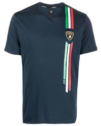 T-shirt à col rond brodé bleu marine Automobili Lamborghini