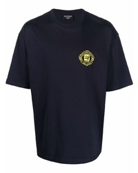 T-shirt à col rond brodé bleu marine Balenciaga