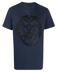 T-shirt à col rond brodé bleu marine Billionaire