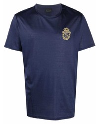 T-shirt à col rond brodé bleu marine Billionaire