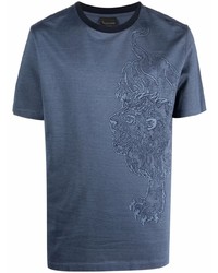 T-shirt à col rond brodé bleu marine Billionaire