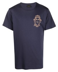 T-shirt à col rond brodé bleu marine Billionaire