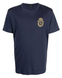 T-shirt à col rond brodé bleu marine Billionaire