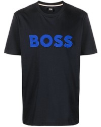 T-shirt à col rond brodé bleu marine BOSS