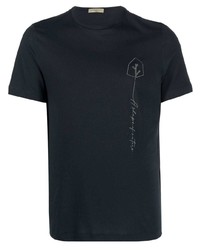 T-shirt à col rond brodé bleu marine Corneliani