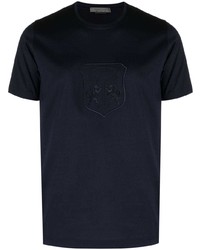 T-shirt à col rond brodé bleu marine Corneliani