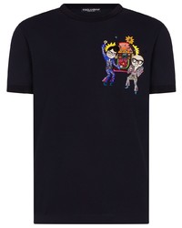 T-shirt à col rond brodé bleu marine Dolce & Gabbana