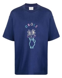 T-shirt à col rond brodé bleu marine Drôle De Monsieur