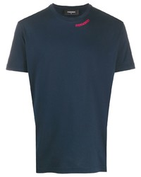 T-shirt à col rond brodé bleu marine DSQUARED2