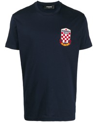 T-shirt à col rond brodé bleu marine DSQUARED2