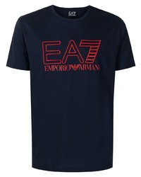 T-shirt à col rond brodé bleu marine Ea7 Emporio Armani