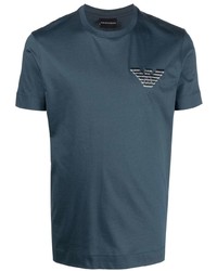 T-shirt à col rond brodé bleu marine Ea7 Emporio Armani