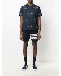 T-shirt à col rond brodé bleu marine Thom Browne