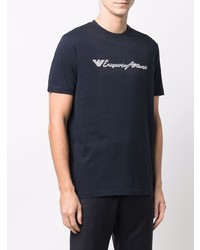 T-shirt à col rond brodé bleu marine Emporio Armani