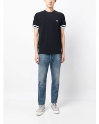 T-shirt à col rond brodé bleu marine Fred Perry