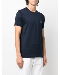 T-shirt à col rond brodé bleu marine Kiton