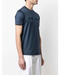 T-shirt à col rond brodé bleu marine Emporio Armani