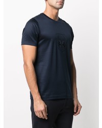 T-shirt à col rond brodé bleu marine Corneliani