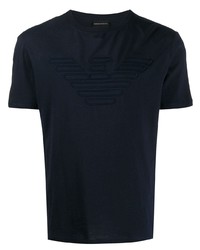 T-shirt à col rond brodé bleu marine Emporio Armani