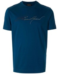 T-shirt à col rond brodé bleu marine Emporio Armani