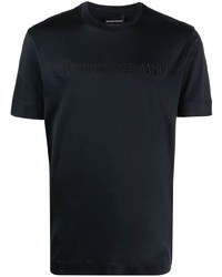 T-shirt à col rond brodé bleu marine Emporio Armani