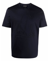 T-shirt à col rond brodé bleu marine Emporio Armani