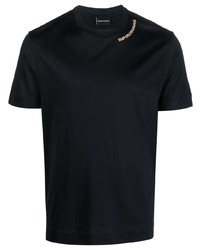 T-shirt à col rond brodé bleu marine Emporio Armani