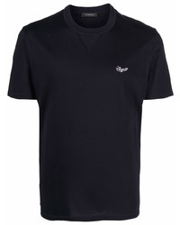 T-shirt à col rond brodé bleu marine Ermenegildo Zegna