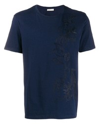 T-shirt à col rond brodé bleu marine Etro