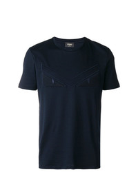 T-shirt à col rond brodé bleu marine Fendi