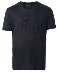 T-shirt à col rond brodé bleu marine Giorgio Armani