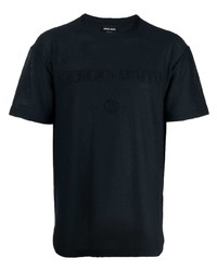 T-shirt à col rond brodé bleu marine Giorgio Armani