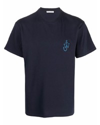 T-shirt à col rond brodé bleu marine JW Anderson