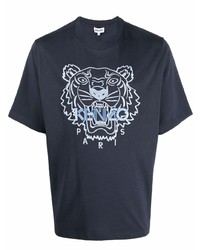 T-shirt à col rond brodé bleu marine Kenzo