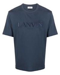 T-shirt à col rond brodé bleu marine Lanvin