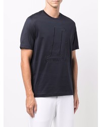 T-shirt à col rond brodé bleu marine Emporio Armani