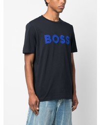 T-shirt à col rond brodé bleu marine BOSS