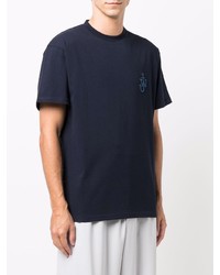 T-shirt à col rond brodé bleu marine JW Anderson