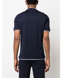 T-shirt à col rond brodé bleu marine Brunello Cucinelli