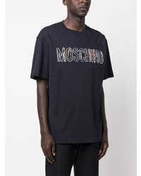 T-shirt à col rond brodé bleu marine Moschino