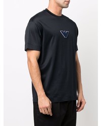 T-shirt à col rond brodé bleu marine Emporio Armani