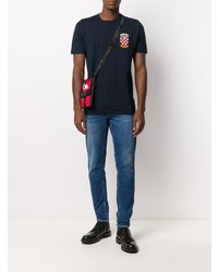 T-shirt à col rond brodé bleu marine DSQUARED2