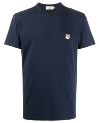 T-shirt à col rond brodé bleu marine MAISON KITSUNÉ