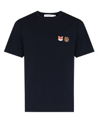 T-shirt à col rond brodé bleu marine MAISON KITSUNÉ