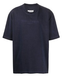 T-shirt à col rond brodé bleu marine Maison Margiela